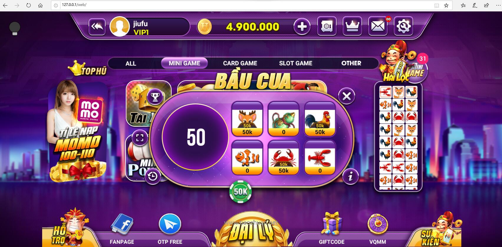 图片[4]-越南语版糖果鱼虾蟹游戏源码/迷你游戏合集/机器人支持/NodeJS+MongoDB